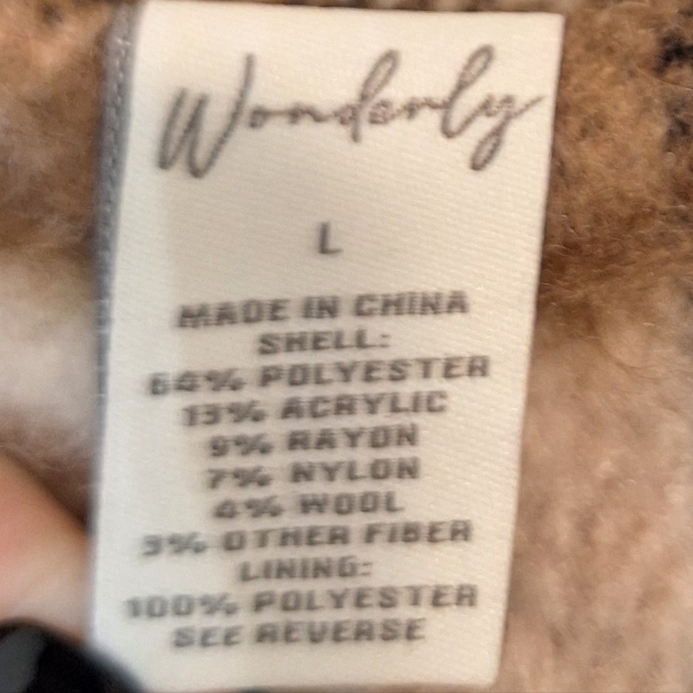 Wonderly Button Up Down Plaid Shacket Coat Pockets Large Black Brown Cream Soft - Picture 2 of 10